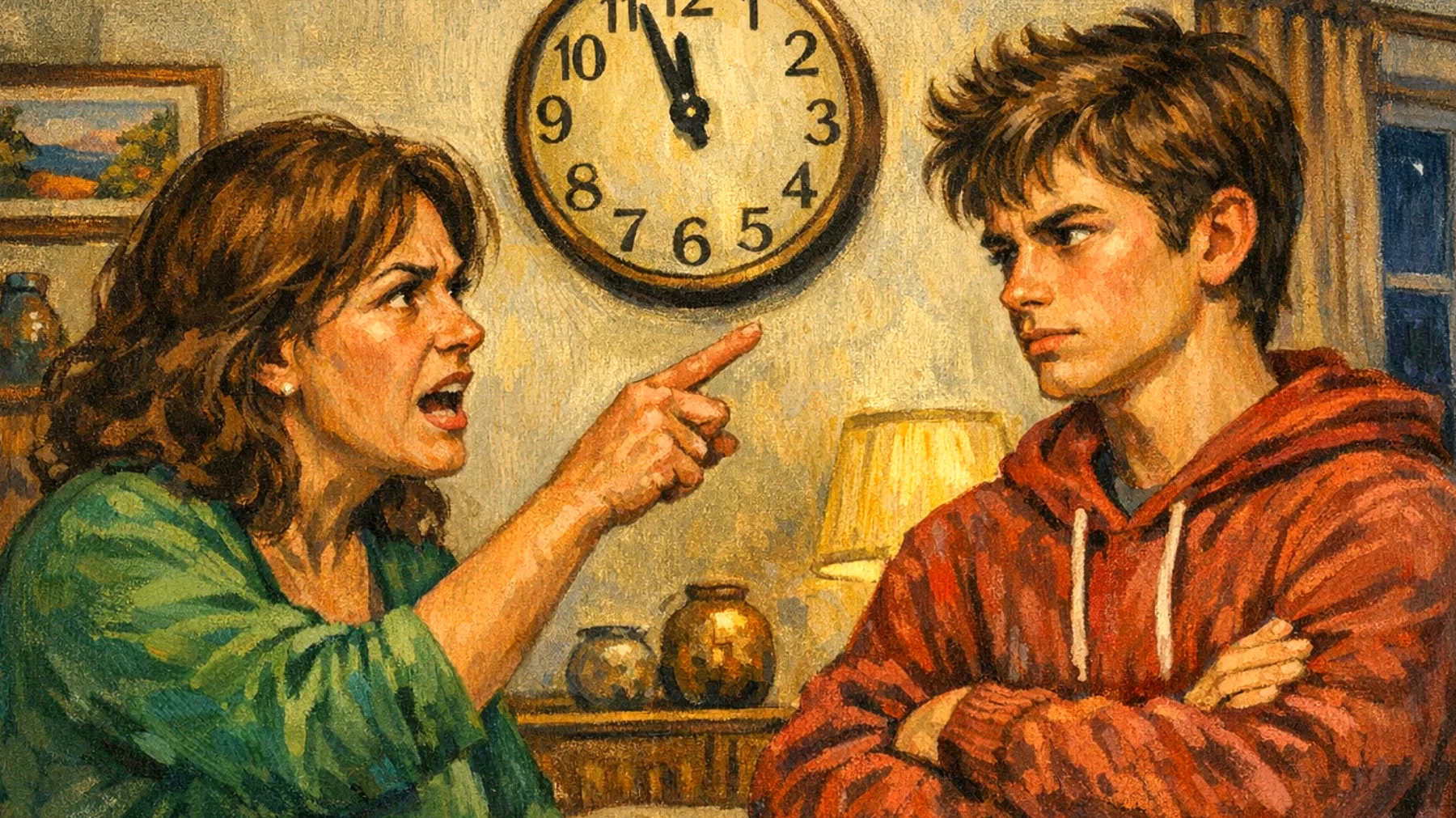 I genitori faticano a far rispettare le regole e i limiti ai figli adolescenti, che contestano costantemente le decisioni familiari creando conflitti quotidiani su orari, uscite, responsabilità domestiche e comportamenti accettabili"