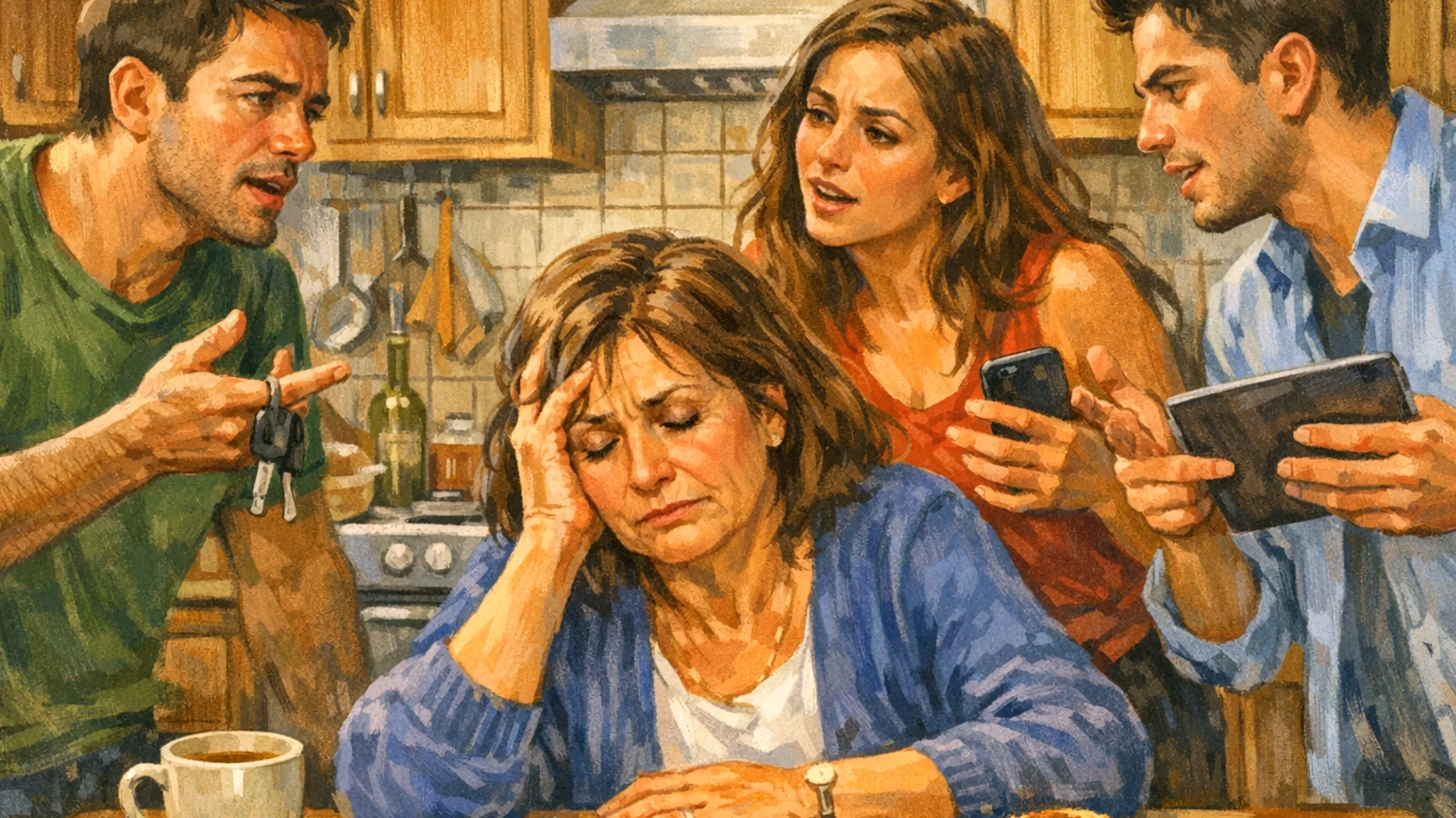 Una mamma che fatica a stabilire confini sani con i propri figli giovani adulti, cedendo sistematicamente alle loro richieste anche quando sa che dovrebbe dire di no, compromettendo così la loro crescita verso l'autonomia e la responsabilità"