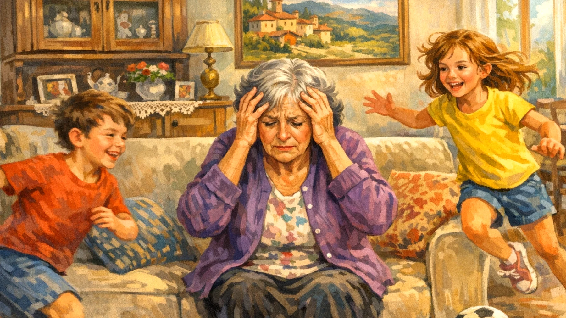 Nonna che fatica a gestire i comportamenti impulsivi e oppositivi dei nipoti bambini durante le ore trascorse insieme, con difficoltà a farsi rispettare senza entrare in conflitto con i genitori sul metodo educativo"