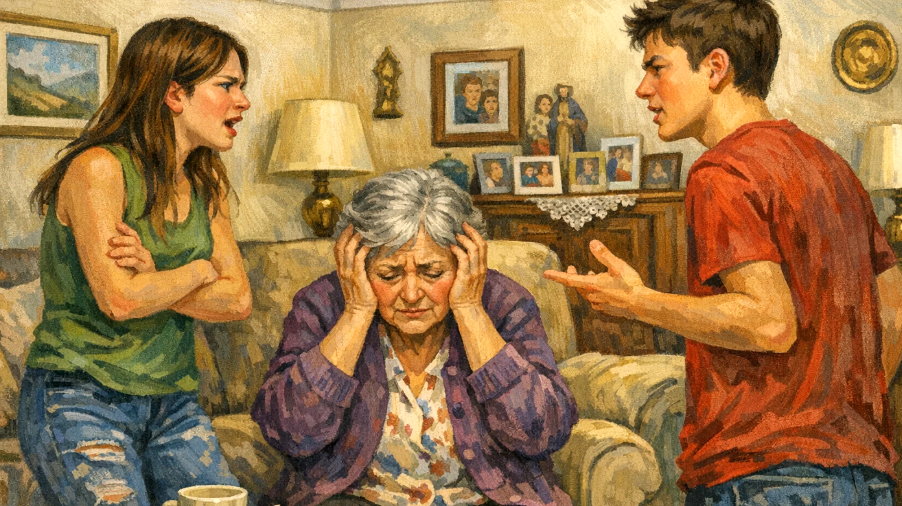 Nonna che fatica a gestire il comportamento oppositivo e ribelle dei nipoti adolescenti, con risposte impulsive che creano conflitti durante il tempo trascorso insieme"