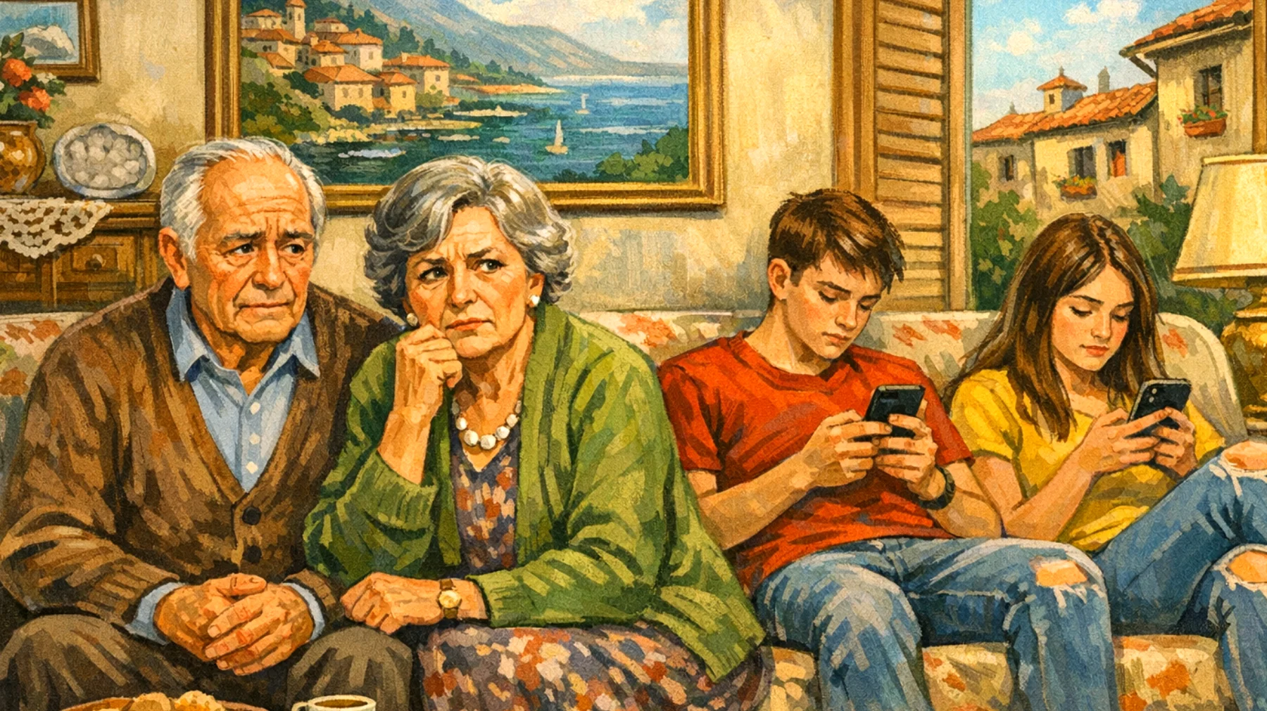 I nonni faticano a comunicare con i nipoti adolescenti che sembrano distanti, rispondono a monosillabi e mostrano poco interesse nel condividere la loro vita, creando un senso di incomprensione e distacco generazionale."
