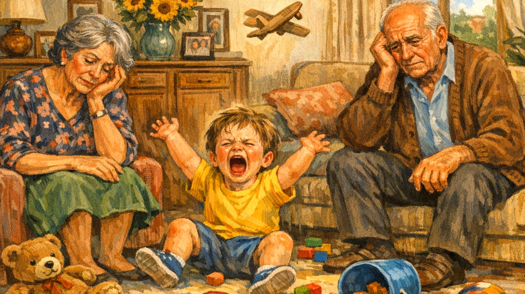 I nonni faticano a gestire le reazioni esplosive dei nipoti bambini quando non ottengono subito ciò che vogliono, con capricci intensi e prolungati che mettono in difficoltà durante le ore trascorse insieme"
