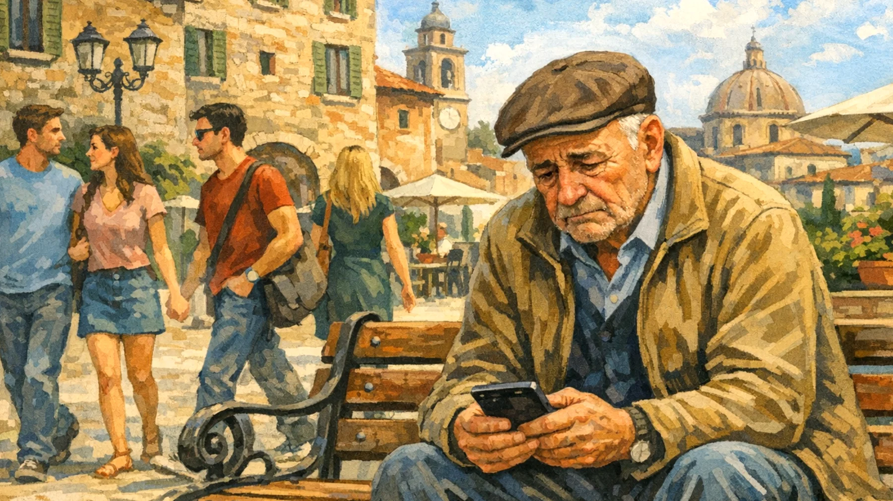 Il nonno teme di perdere il legame affettivo con i nipoti giovani adulti, ormai impegnati nella loro vita autonoma, nel lavoro e nelle relazioni, e fatica ad accettare che non abbiano più tempo o interesse per mantenere la stessa vicinanza di un tempo."