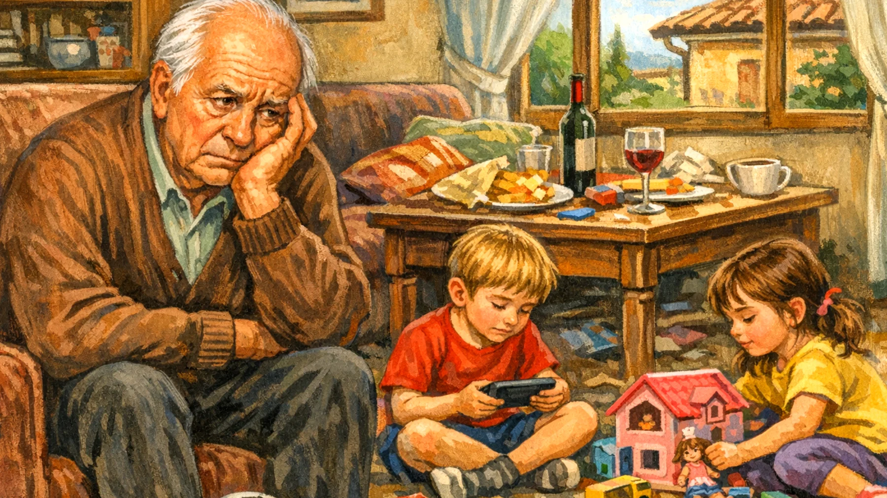 Il nonno fatica a coinvolgere i nipoti bambini nelle attività quotidiane come riordinare i giochi, apparecchiare o preparare semplici merende, incontrando resistenza e scarsa collaborazione da parte loro"