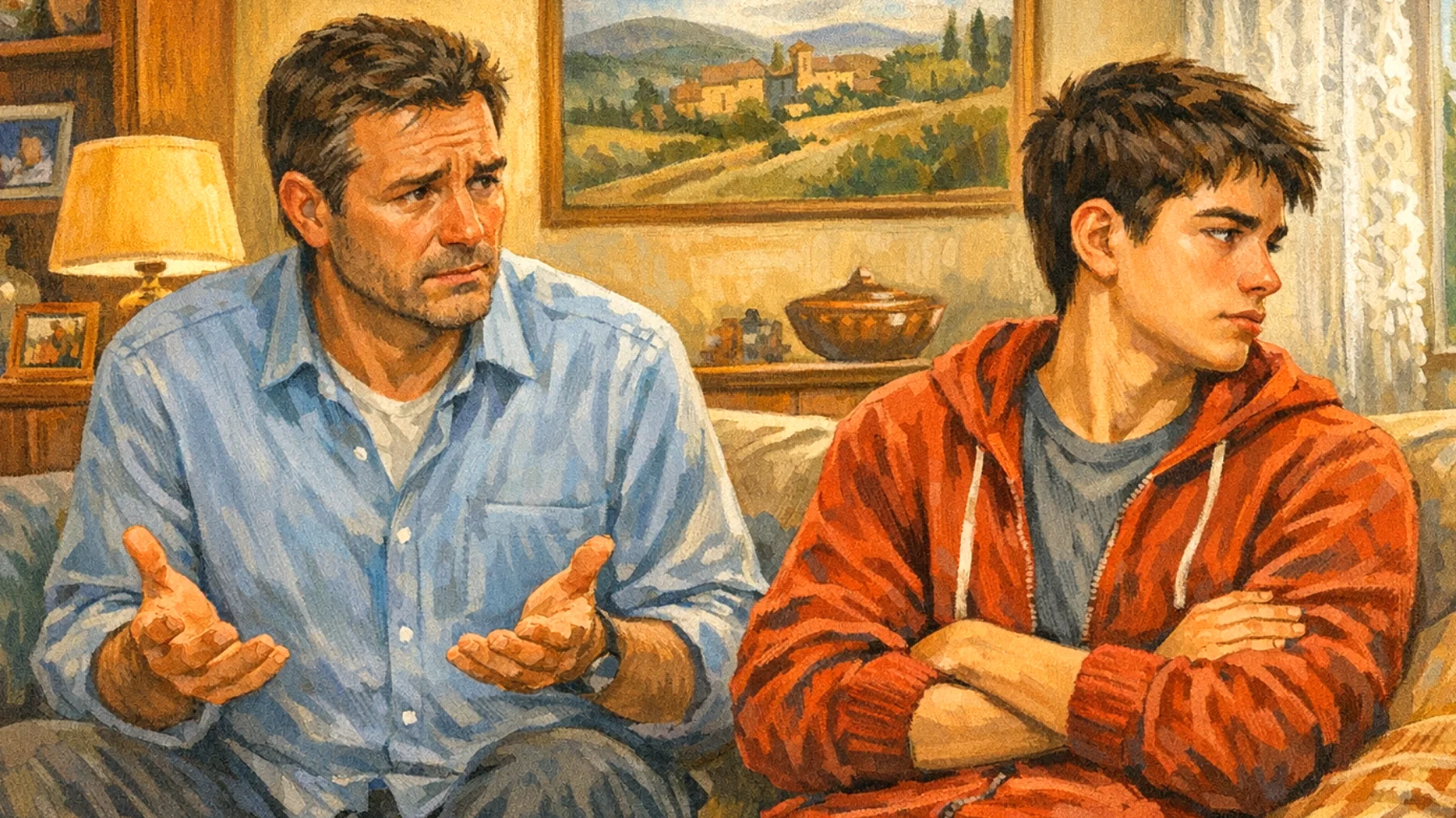 Padre che fatica a stabilire limiti chiari con il figlio adolescente per paura di comprometterne il rapporto affettivo o di essere visto come autoritario"